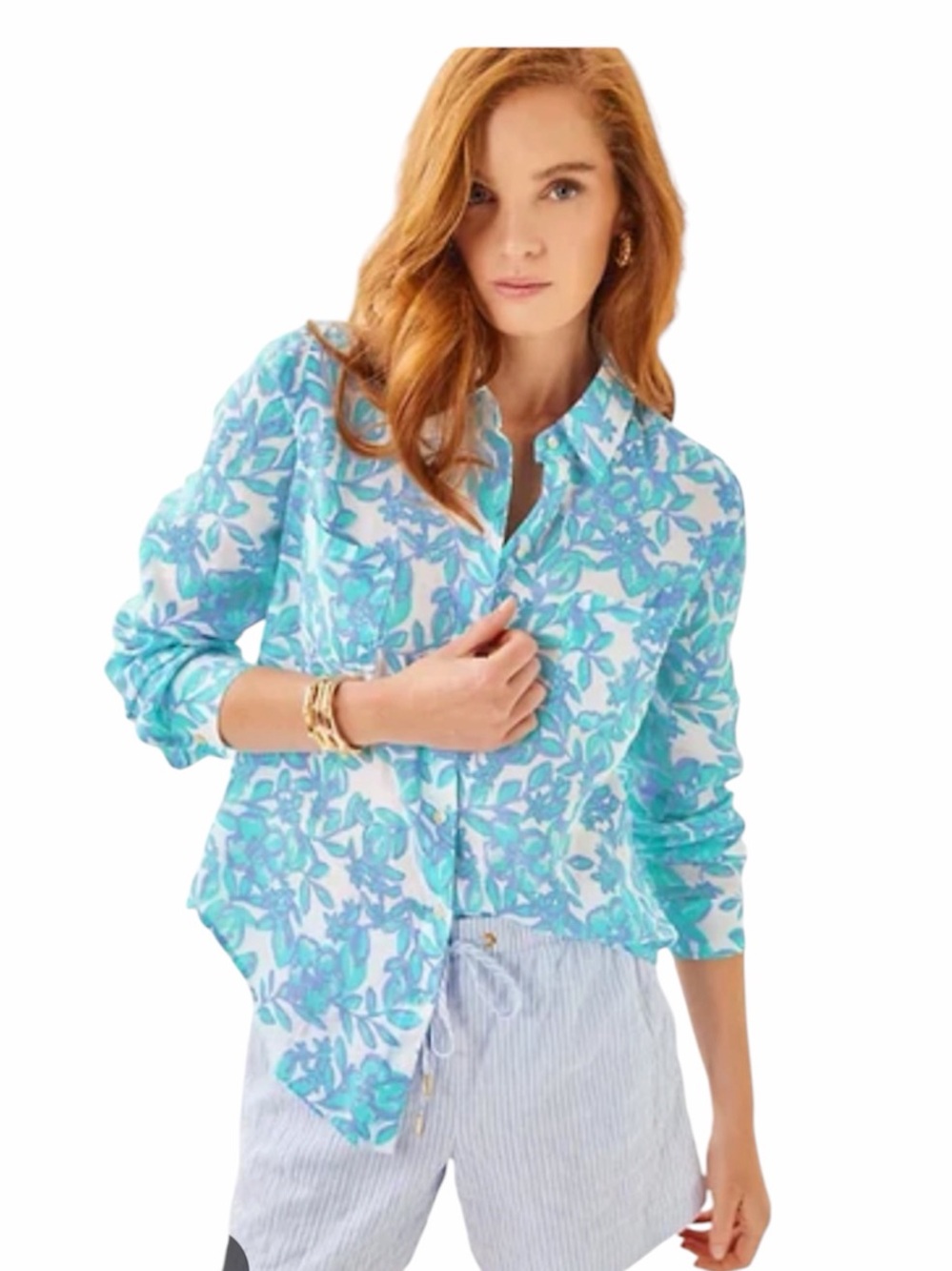 Lilly Pulitzer sea coast linen button down top jacaranda blue simply the zest M